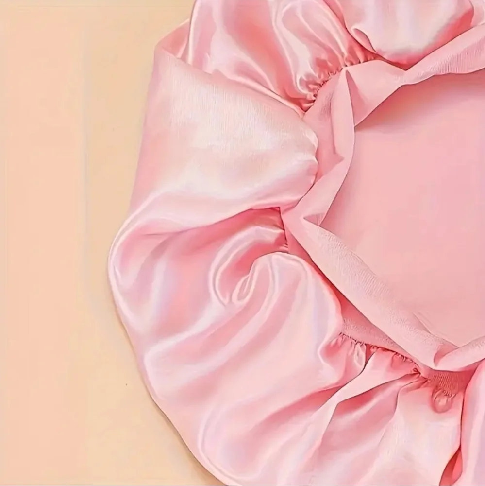 2pc Silky Pink Satin Bonnet